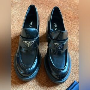 Prada Black Glossy Women's Loafers with Heel
